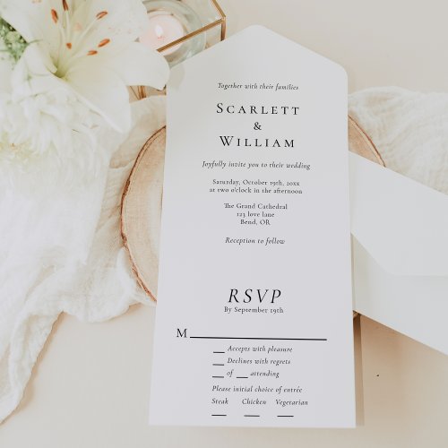 Simple Traditional Entree Choice RSVP Wedding All In One Invitation