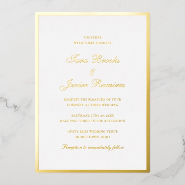 Simple Traditional Formal Gold Elegant Wedding Foil Invitation (Front)