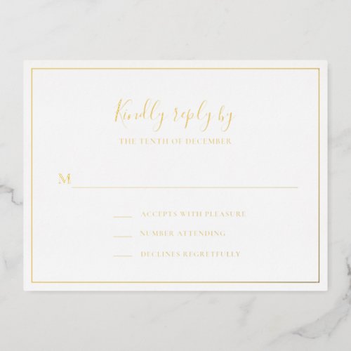 Simple Traditional Gold Foil Wedding RSVP Card