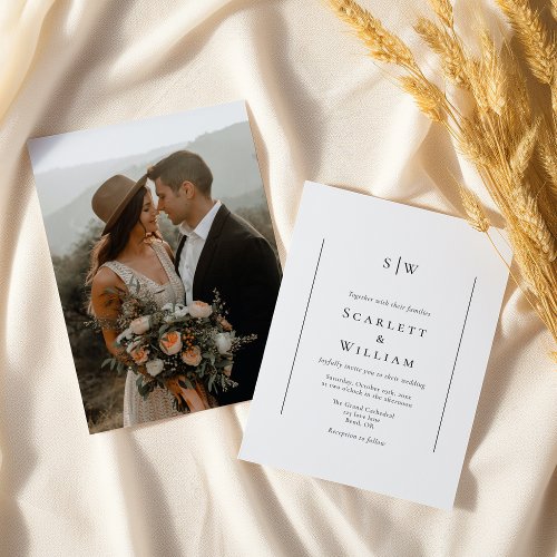 Simple Traditional Minimal Monogram Photo Wedding Invitation