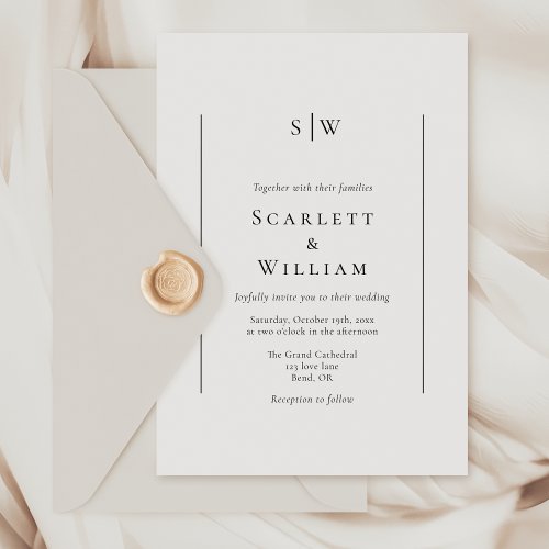 Simple Traditional Minimal Monogram Wedding Invitation