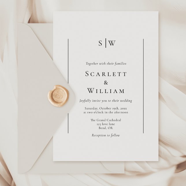 Simple Traditional Minimal Monogram Wedding Invitation (Creator Uploaded)