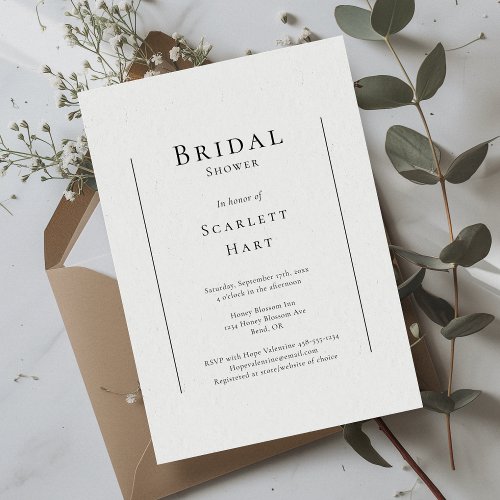 Simple Traditional Minimal Wedding Bridal Shower Invitation