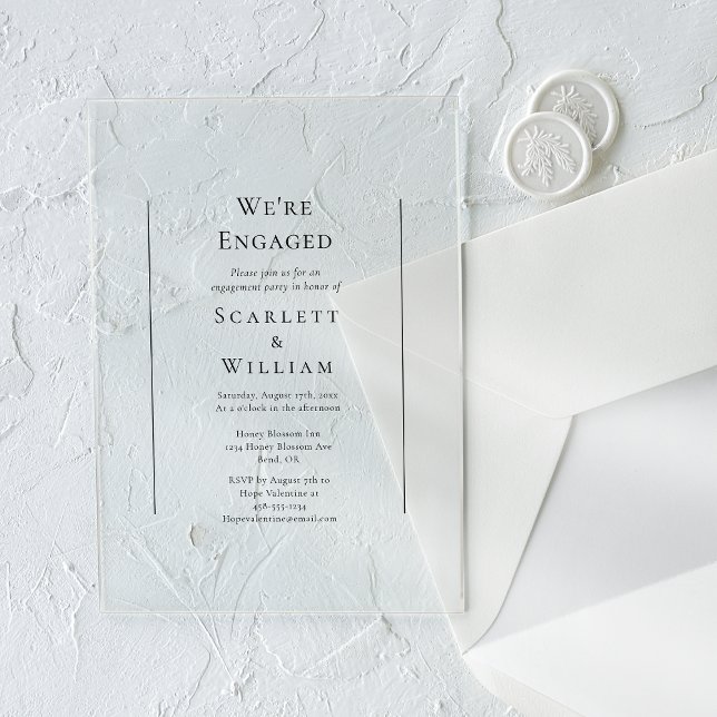 Simple Traditional Minimal We're Engaged Acrylic Invitations (Creator Uploaded)