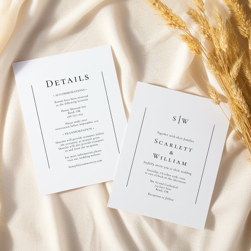 Simple Traditional Monogram All In One Wedding Invitation