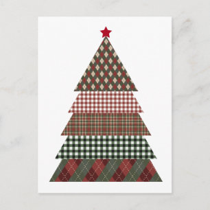 Simple Traditional Red Green Plaid Christmas Tree Postcard