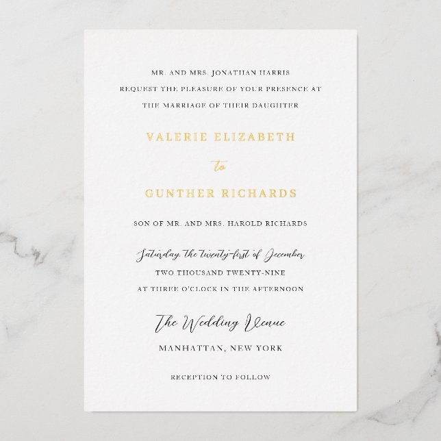Simple Traditional Wedding Foil Invitation (Front)