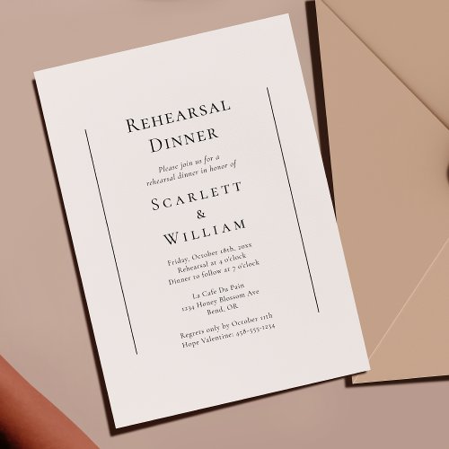 Simple Traditional Wedding Rehearsal Dinner Invitation