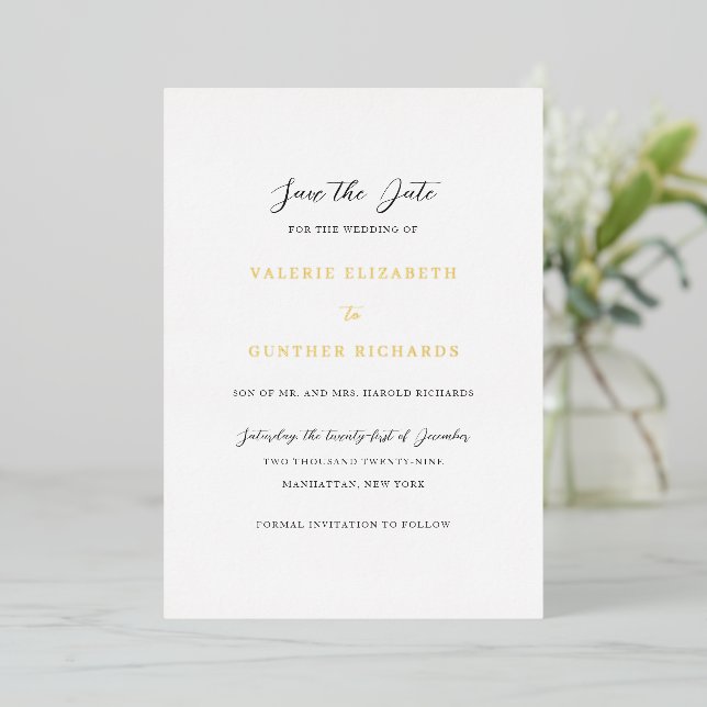 Simple Traditional Wedding Save the Date Foil Invitation (Standing Front)