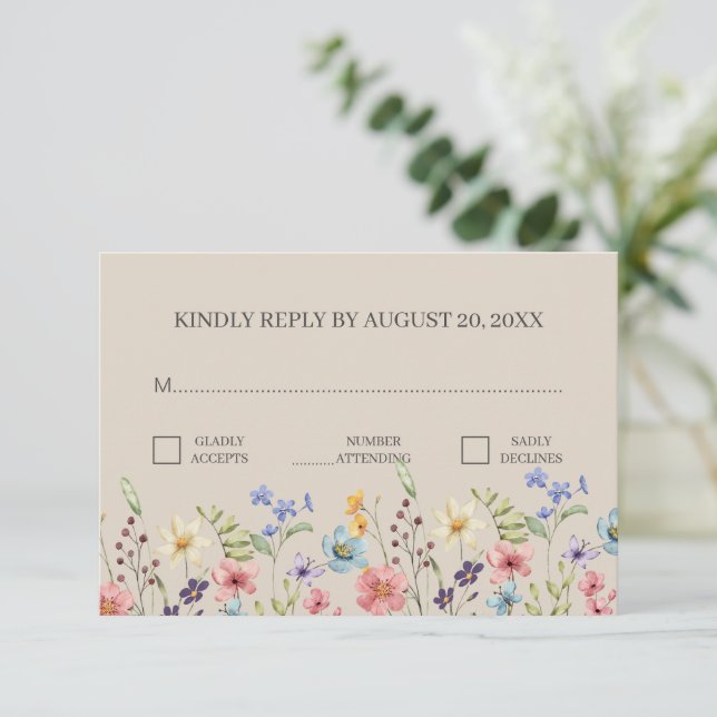 Simple Traditional Wildflower RSVP Enclosure Card (Standing Front)