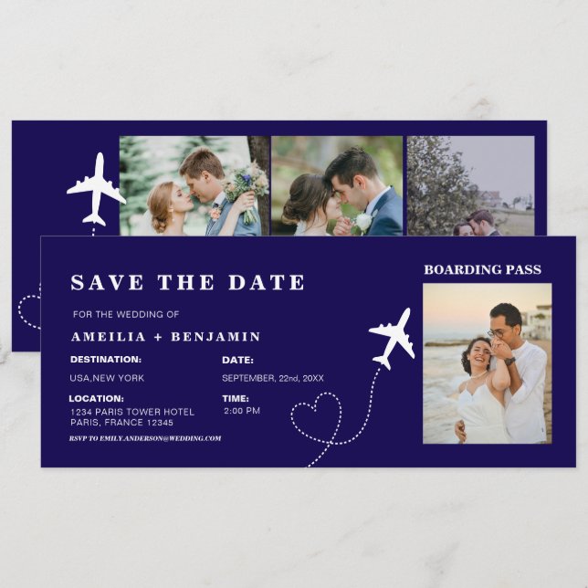 Simple Travel Boarding Pass Destination wedding  Invitation (Front/Back)
