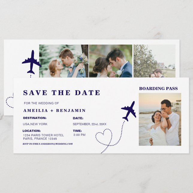Simple Travel Boarding Pass Destination wedding  Invitation (Front/Back)