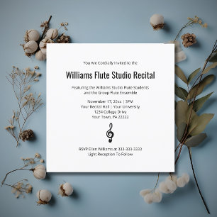 Simple Treble Clef Black White Music Recital Invitation