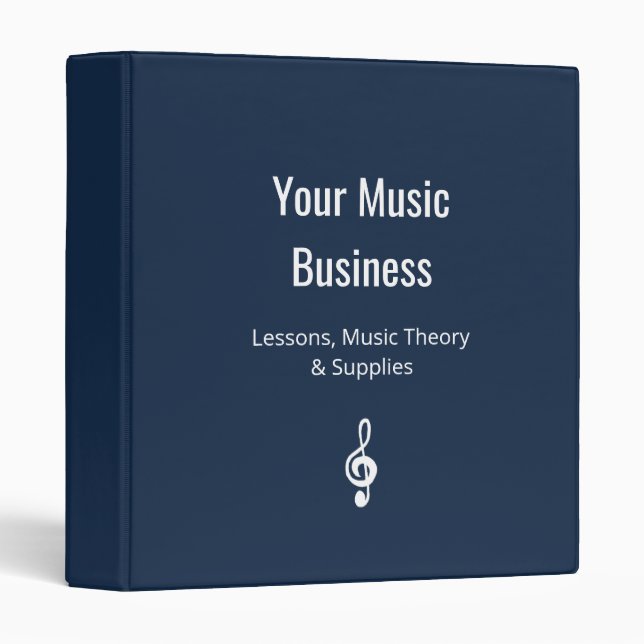 Simple Treble Clef Music Business Navy Blue 3 Ring Binder (Front/Spine)