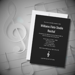 Simple Treble Clef Music Recital Black White Invitation