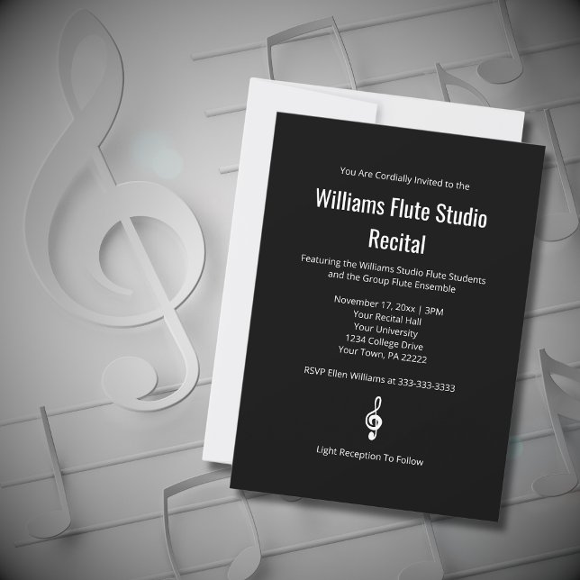 Simple Treble Clef Music Recital Black White  Invitation (Creator Uploaded)