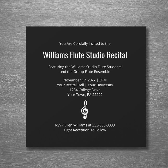 Simple Treble Clef Music Recital Concert Black  Invitation (Creator Uploaded)