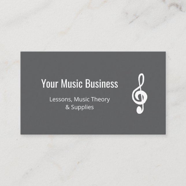 Simple Treble Clef QR code Gray Music Lessons  Business Card (Front)