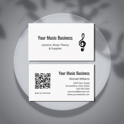 Simple Treble Clef QR code Music Lessons  Business Card