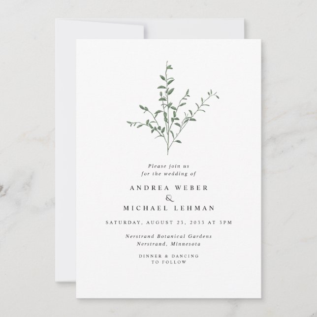 Simple Tree Branch Leaves Botanical Wedding Invitation (Front)
