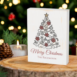 Simple Tree Merry Christmas personalized Wooden Box Sign