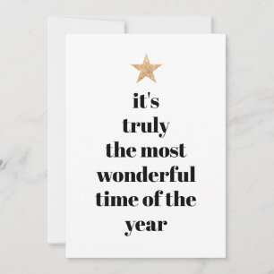 Simple Tree Shape Black & White Gold Star Quote Holiday Card