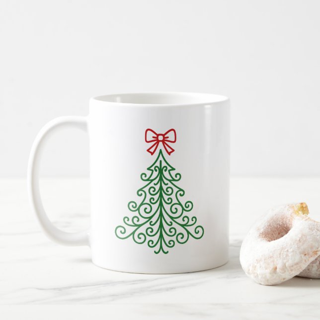 Simple Tree with Bow Modern Christmas Coffee Mug (With Donut)