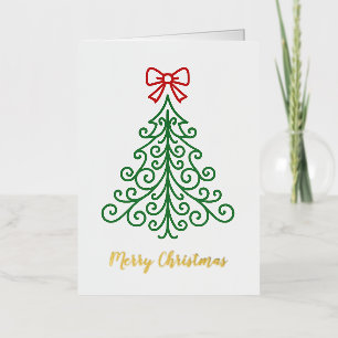 Simple Tree with Bow Modern Christmas Foil Holiday Card