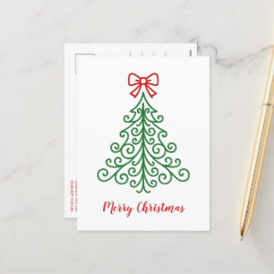 Simple Tree with Bow Modern Christmas Holiday Postcard