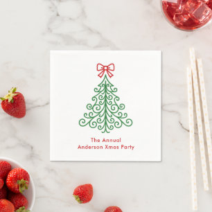 Simple Tree with Bow Modern Christmas Napkins