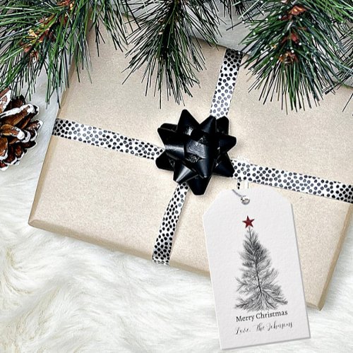 Simple tree with red star personalized Christmas Gift Tags