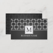 Simple Trellis Pattern Monogram Black Business Card (Front/Back)