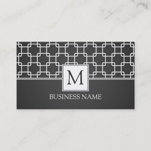 Simple Trellis Pattern Monogram Black Business Card Templates