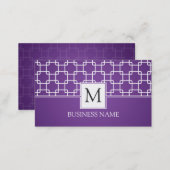 Simple Trellis Pattern Monogram Purple Business Card (Front/Back)