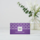 Simple Trellis Pattern Monogram Purple Business Card (Standing Front)