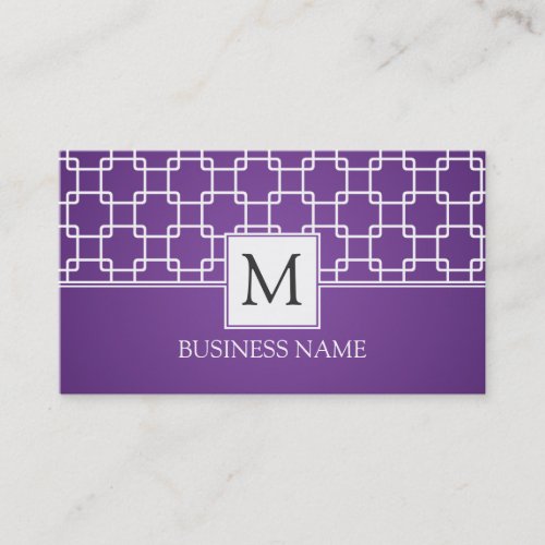 Simple Trellis Pattern Monogram Purple Business Card Templates