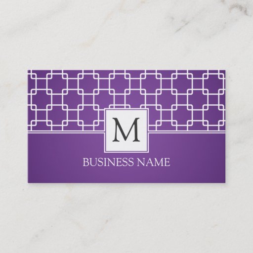 Customizable Simple Trellis Pattern Monogram Purple Business Card Templates