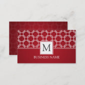 Simple Trellis Pattern Monogram Red Business Card (Front/Back)