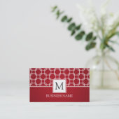 Simple Trellis Pattern Monogram Red Business Card (Standing Front)
