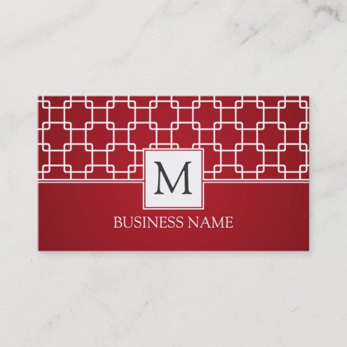 Simple Trellis Pattern Monogram Red Business Card Templates