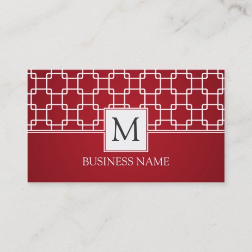 Customizable Simple Trellis Pattern Monogram Red Business Card Templates