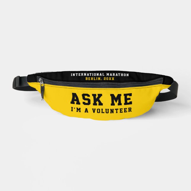 Simple Trendy Ask Me Yellow Black Volunteer Help Fanny Pack (Front)