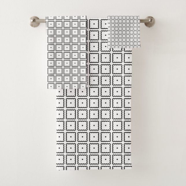 Simple Trendy Black and White Square Dot Pattern Bath Towel Set (Insitu)