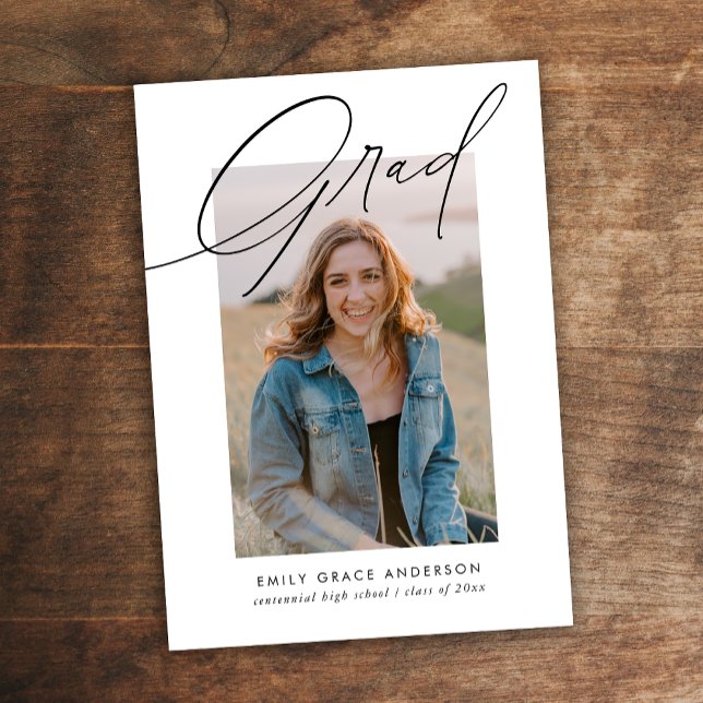 Simple Trendy Calligraphy Three Photo Graduation Announcement (Creator Uploaded)