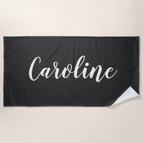 Simple Trendy Chic Black Calligraphy Personalized  Beach Towel