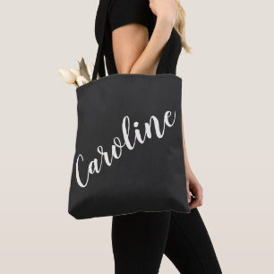 Simple Trendy Chic Black Calligraphy Personalized Tote Bag