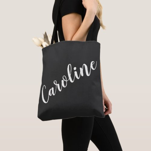 Simple Trendy Chic Black Calligraphy Personalized  Tote Bag