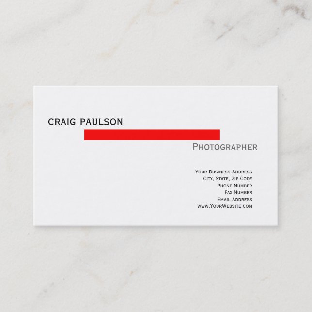 Simple Trendy Cute Plain Red White Business Card (Front)