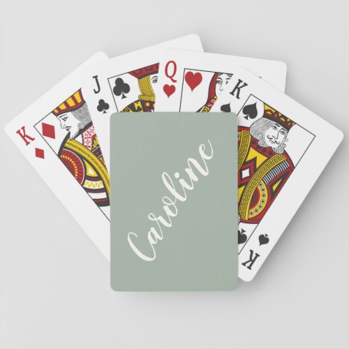 Simple Trendy Dusty Sage Calligraphy Personalized  Poker Cards