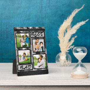 Simple Trendy Elegant Dad Gray 4 Photo Collage  Plaque